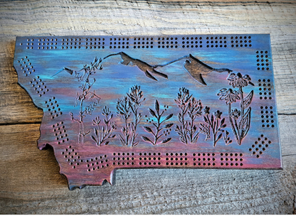 Wildflowers Sunset Montana Cribbage Board - made to order