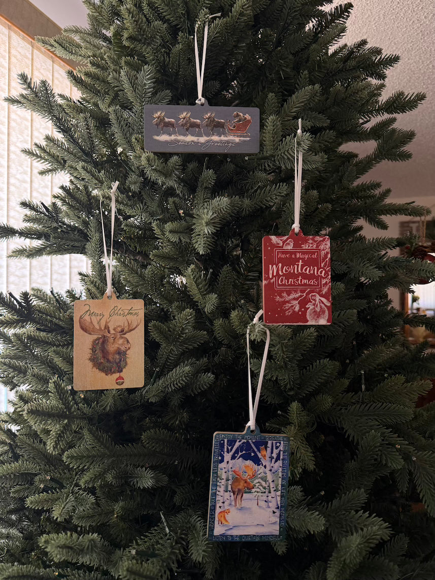Santa Grizzly Sleight with Moose Ornament