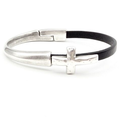 Cross Leather Cuff Bracelet