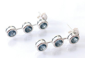 Montana Sapphire Earrings, Three-Stone Sterling, Trio Stone Sterling