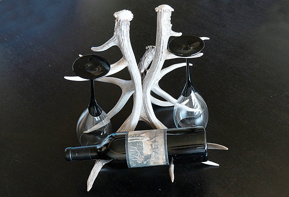 Wine Glass & Bottle Holder w/Antler