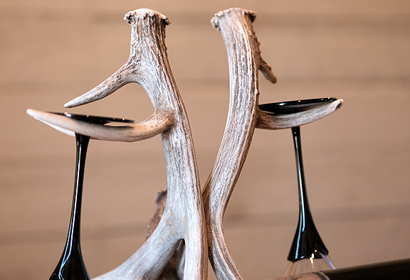 Wine Glass & Bottle Holder w/Antler