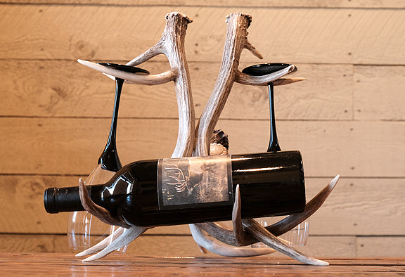 Small Deer Antler Wine Rack - Free-Standing Countertop Holder For 750ml Bottles | Resin Decorative Storage For Kitchen, Bar
