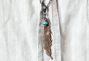 Brass Feather with Turquoise Necklace