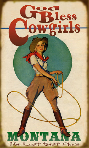 God Bless Cowgirls Vintage Sign 