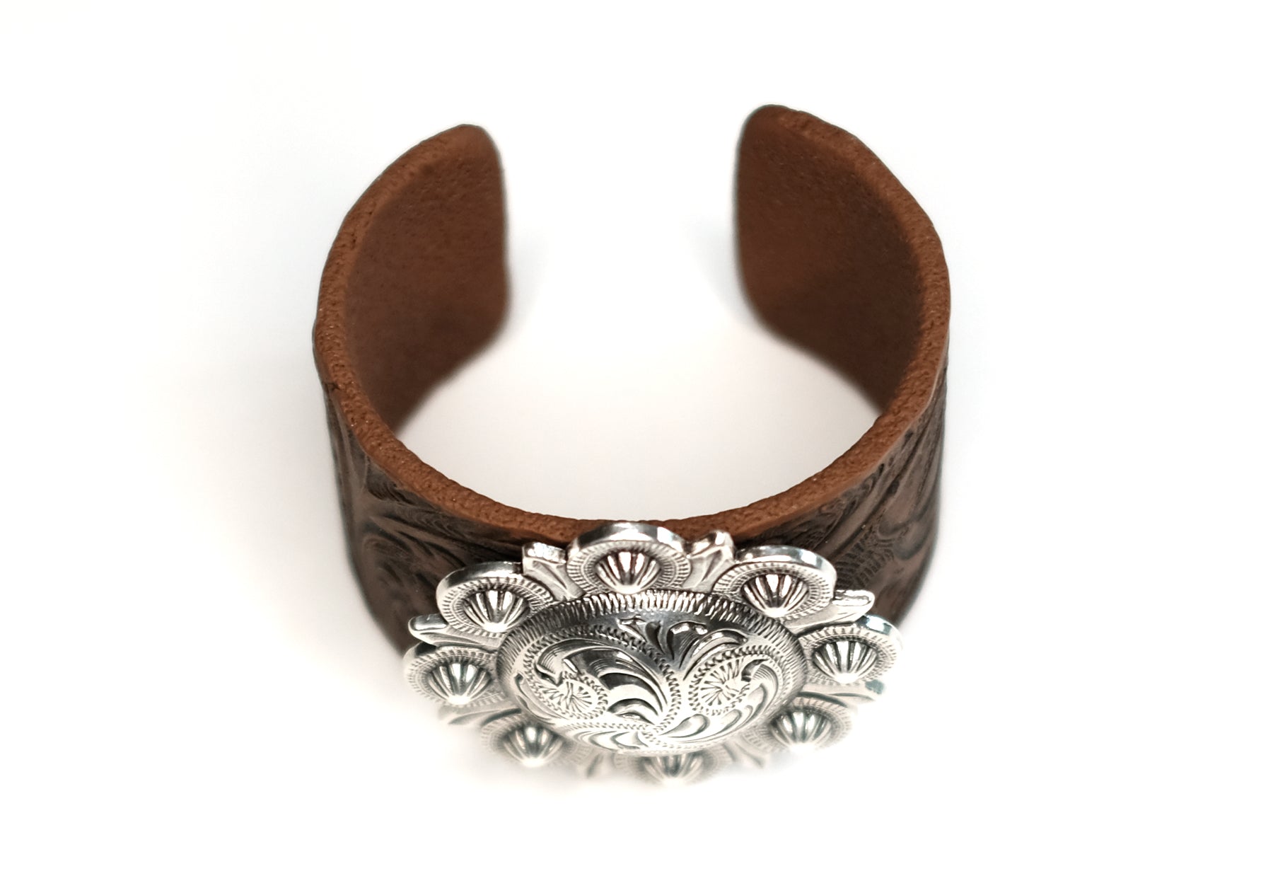 Tooled Cuff Bracelet with Round Concho (Small or Large)