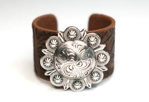 Tooled Cuff Bracelet with Round Concho (Small or Large)