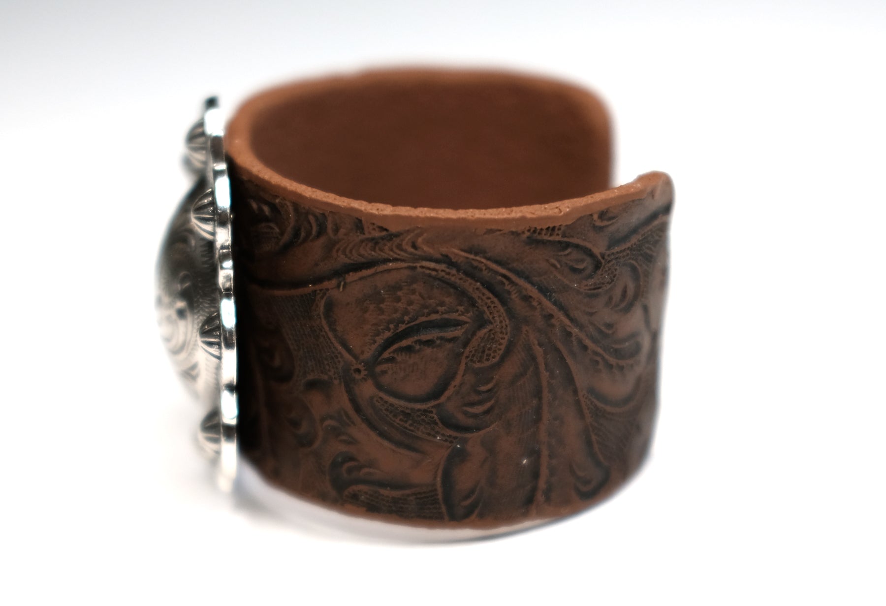 Tooled Cuff Bracelet with Round Concho (Small or Large)
