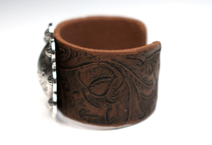Tooled Cuff Bracelet with Round Concho (Small or Large)