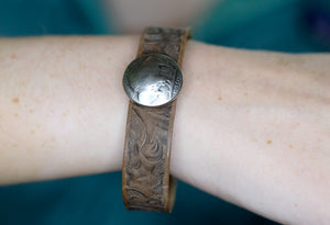 Tooled Cuff Bracelet with Silver Nickel Concho
