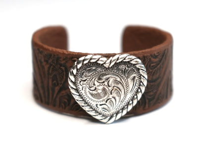 Tooled Cuff Bracelet with Heart Concho