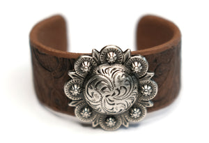 Tooled Cuff Bracelet with Round Concho (Small or Large)