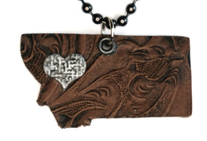 Tooled Montana State Pendant Necklace