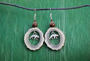 Montana Elk Antler Earrings w/ Silver Bear Charm