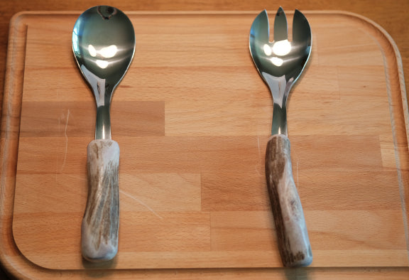 Deer Antler Stainless Salad Serving Set