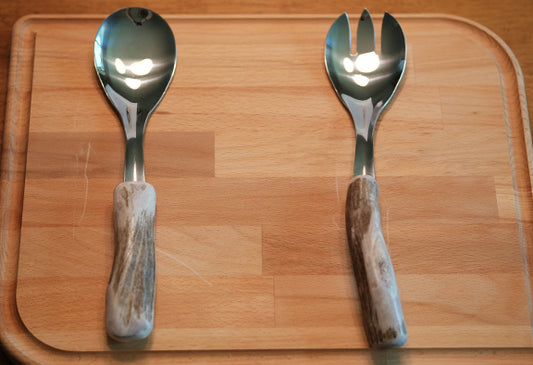 Deer Antler Stainless Salad Serving Set