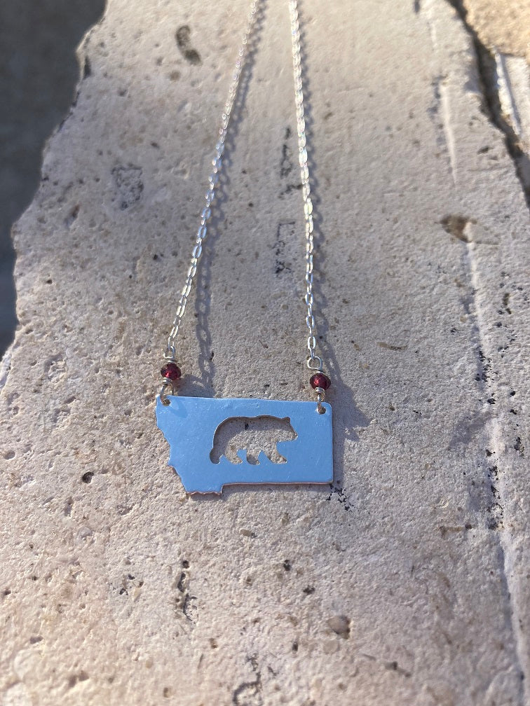 Montana Bear Garnet & Sterling Necklace