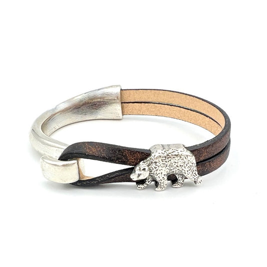 Grizzly Bear Half Cuff Leather Bracelet