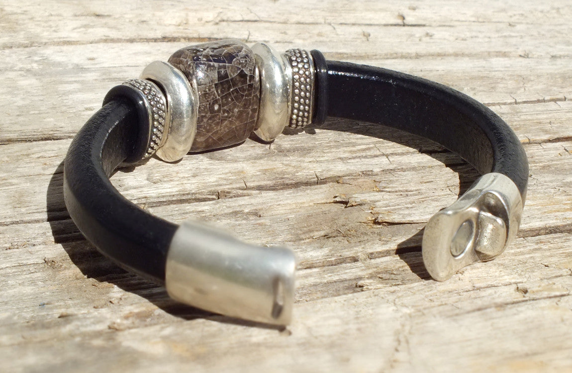Glacier Black Leather Bracelet