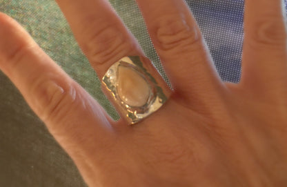 Elk Ivory Ring, Hammered Sterling