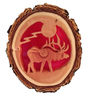Wild Elk carved wood night light