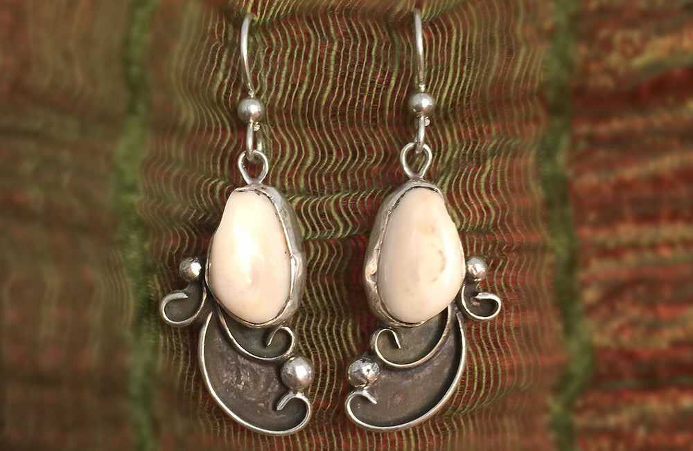 Elk Tooth Earrings, Spring Ivory