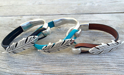 Western Feather Leather Bracelet
