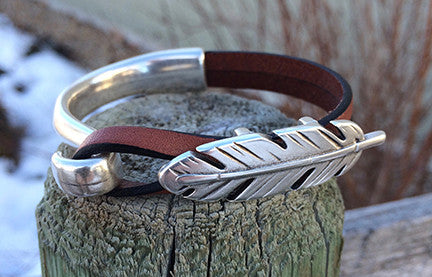 Western Feather Leather Bracelet
