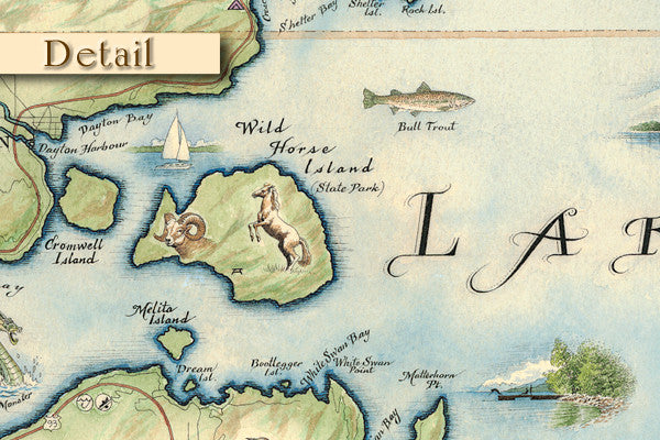 Hand-Drawn Map of Flathead Lake - Distinctly Montana - 4