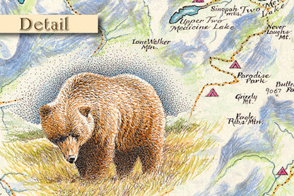 Glacier Park Hand Drawn Map Detail 2