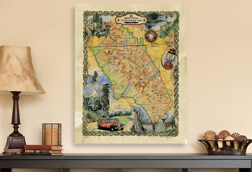 Glacier National Park Vintage Map Wall Decor 