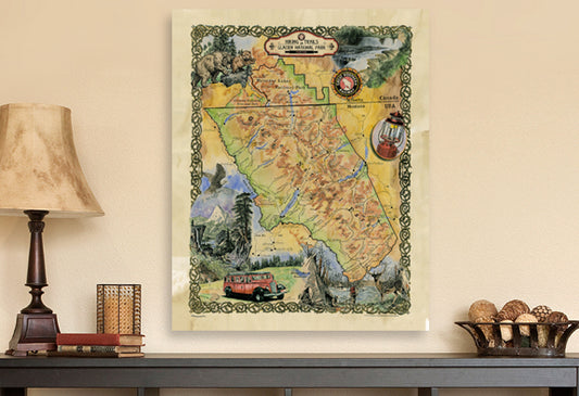 Glacier National Park Vintage Map Wall Decor 