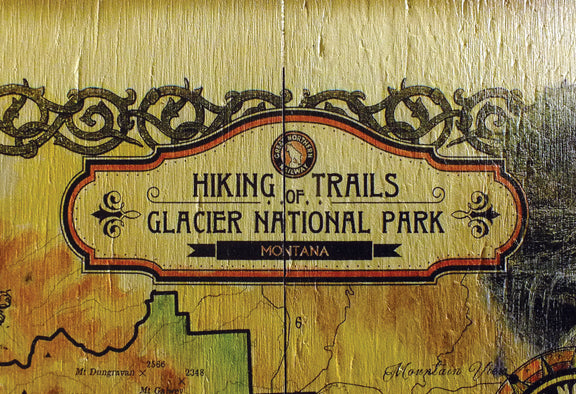 Glacier National Park Vintage Map Sign