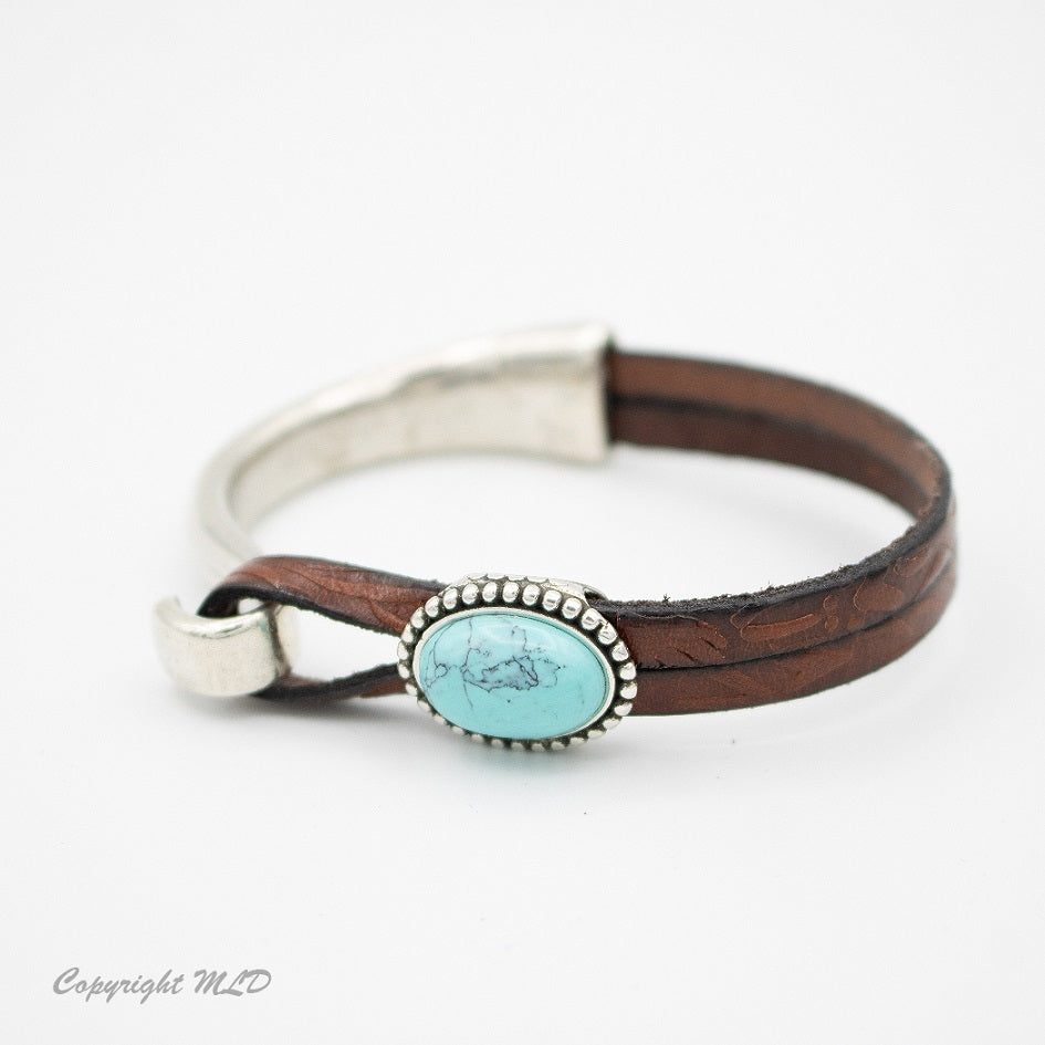 Turquoise Half Cuff Leather Bracelet