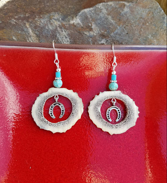 Elk Antler Earrings w/ Horseshoe Charm