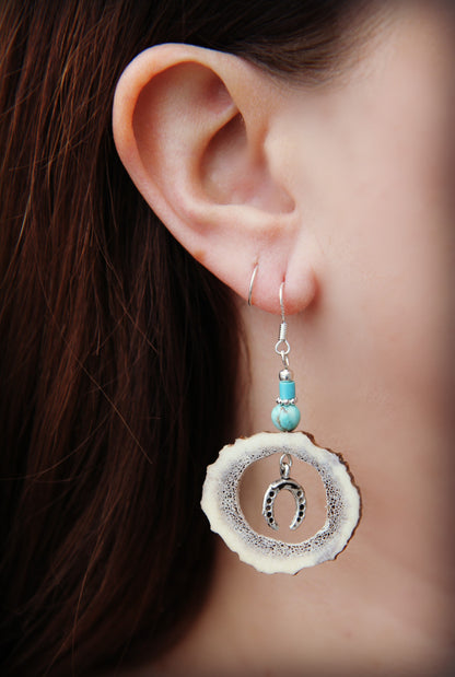Elk Antler Earrings w/ Horseshoe Charm