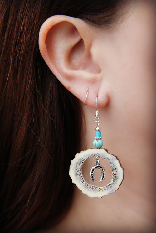 Elk Antler Earrings w/ Horseshoe Charm