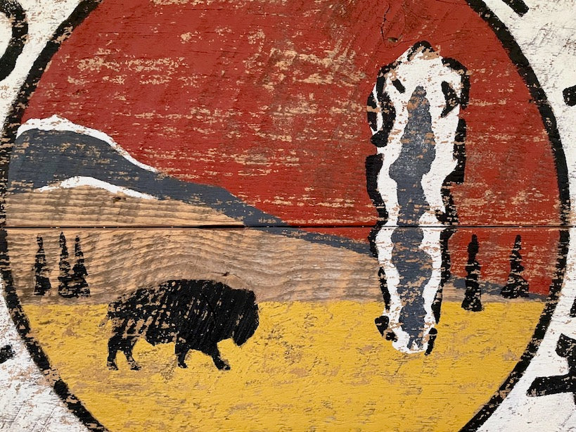 Yellowstone with Bison & Geyser Round Shape Vintage Sign