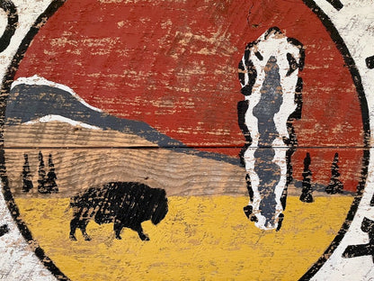 Yellowstone with Bison & Geyser Round Shape Vintage Sign