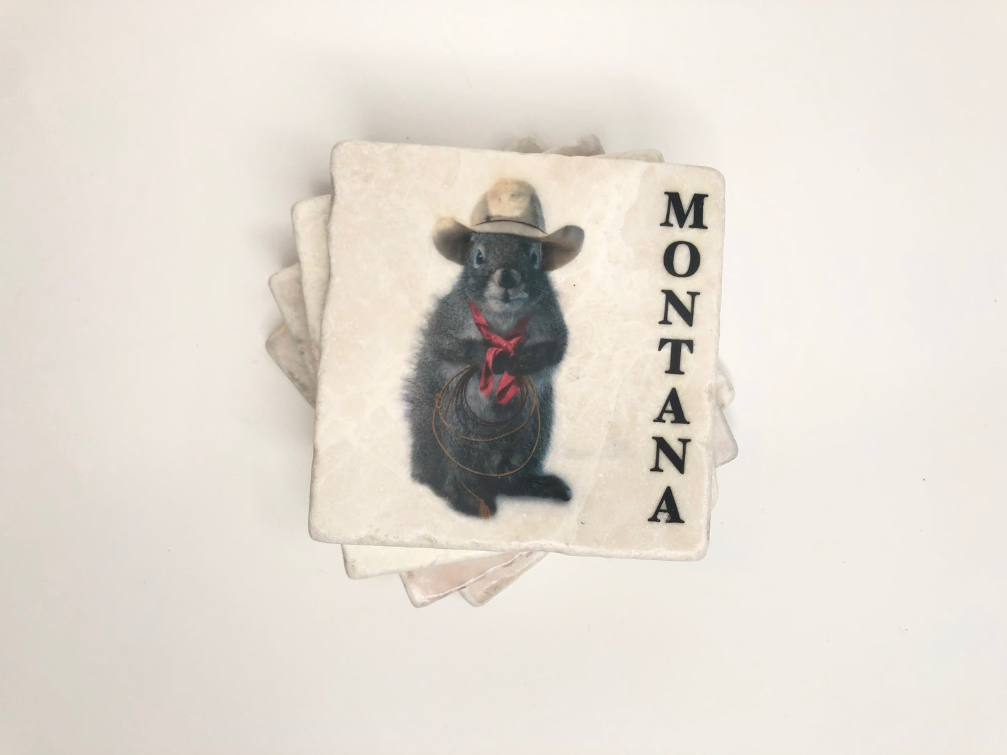 Montana Cowboy Squirrels Stone Coasters