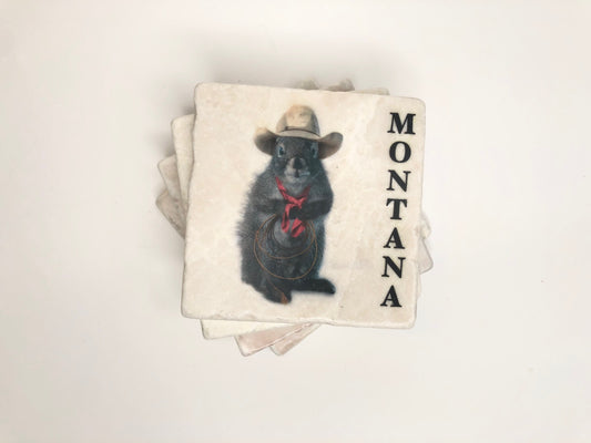 Montana Cowboy Squirrels Stone Coasters