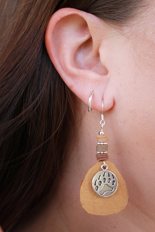 Leather Bear Paw Earrings