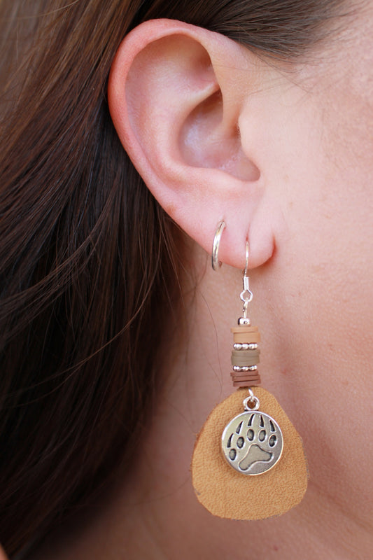 Leather Bear Paw Earrings