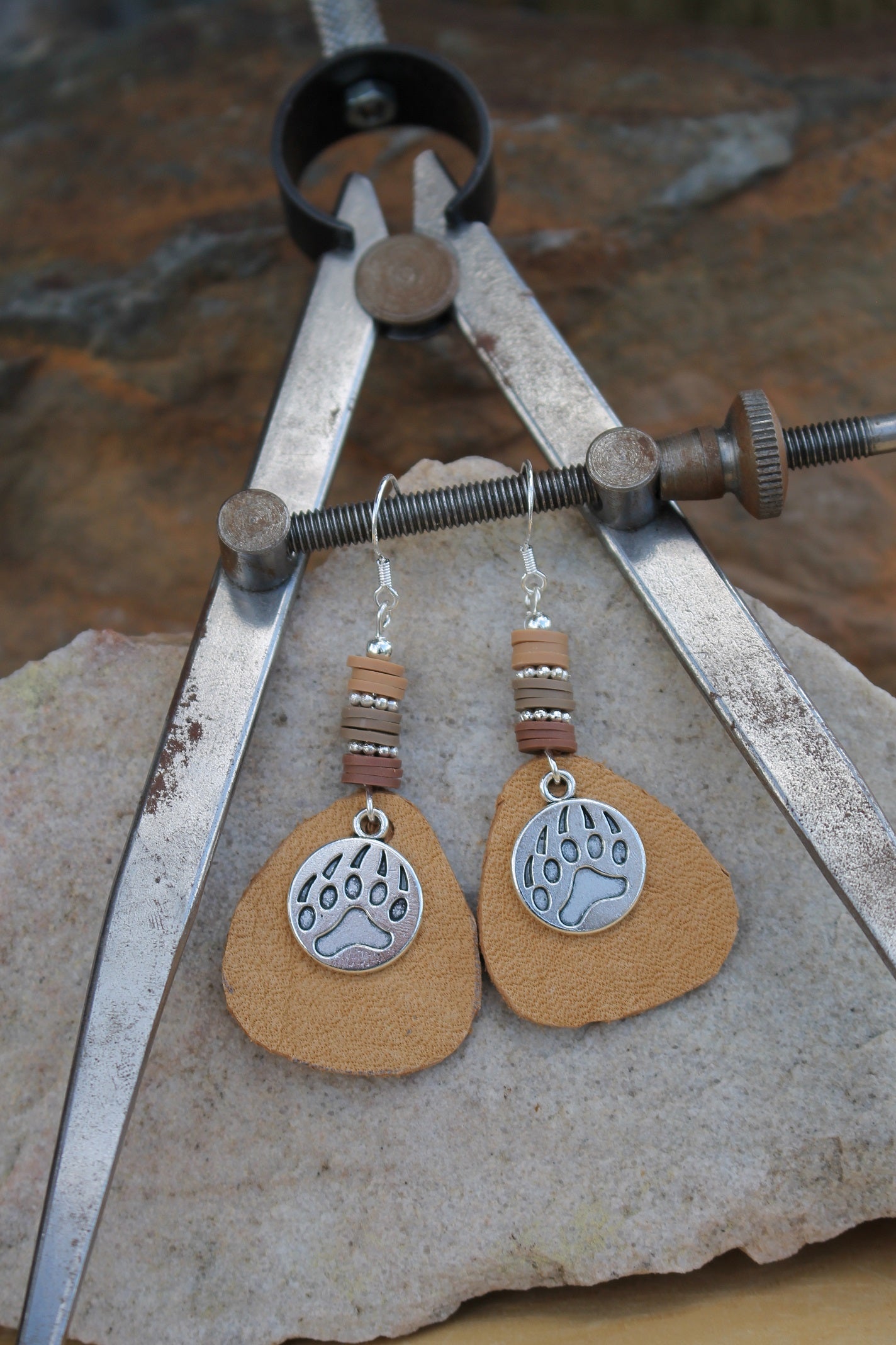 Leather Bear Paw Earrings