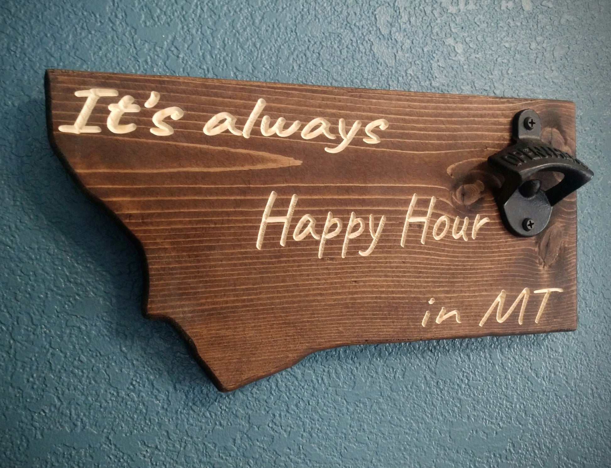 Happy Hour in Montana with Bottle Opener Sign, Montana Sign