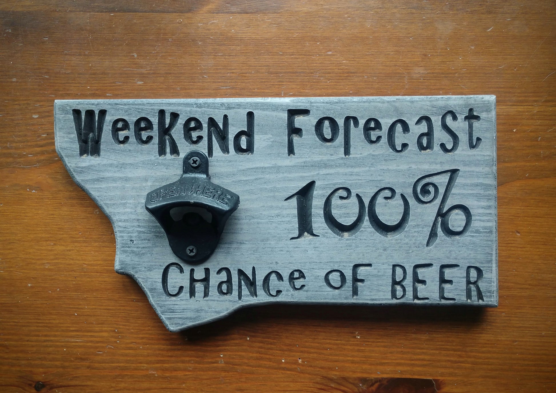 Montana Weekend Forecast with Bottle Opener Sign, Montana Sign