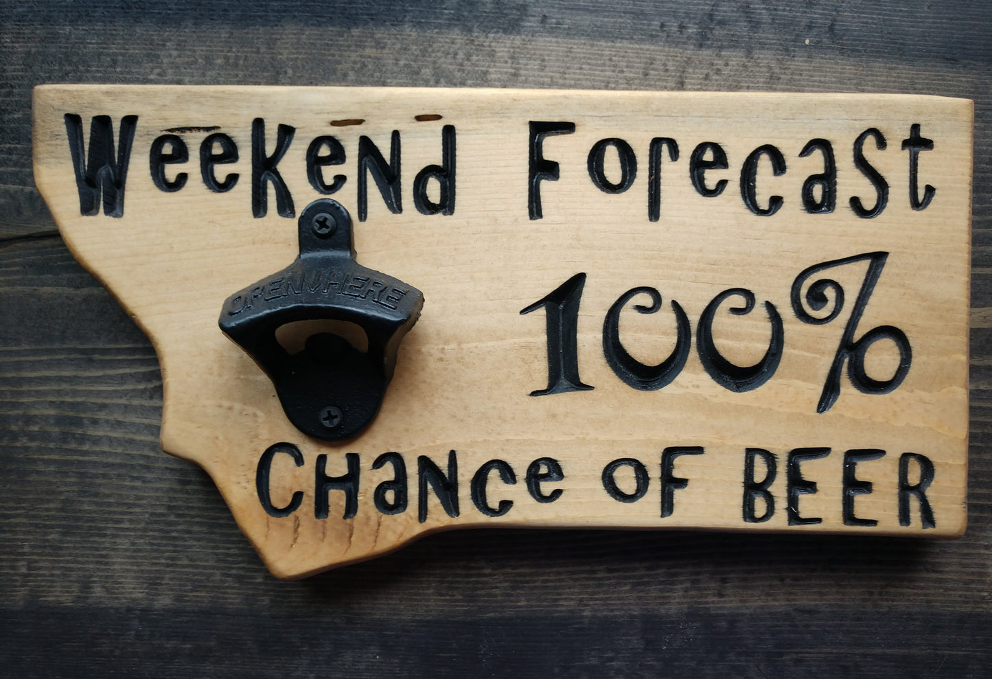 Montana Weekend Forecast with Bottle Opener Sign, Montana Sign