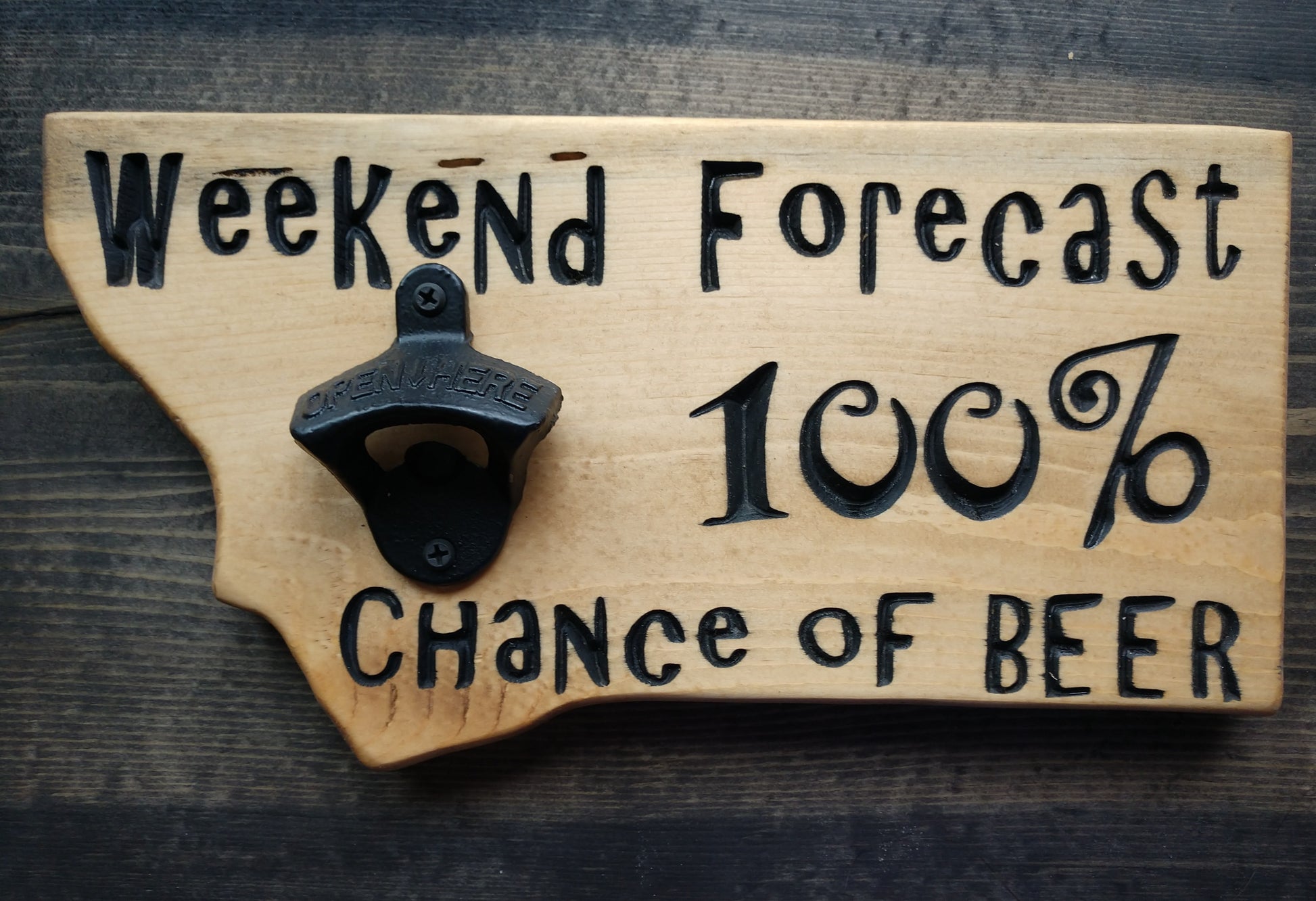 Montana Weekend Forecast with Bottle Opener Sign, Montana Sign