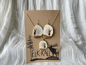 Burned Elk Antler Earrings & Necklace
