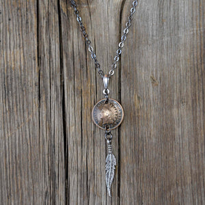 Penny with Feather Pendant Necklace